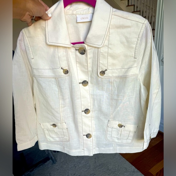 CHICOS Linen jacket. Cream color NWOT size 2. - Picture 1 of 3